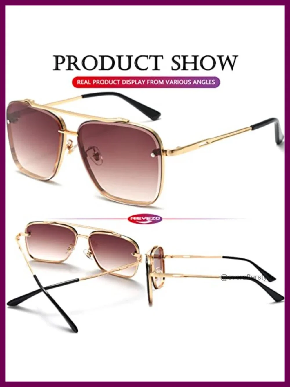 Oversized Square Sunglasses Metal Frame Aviator Gradient Shades